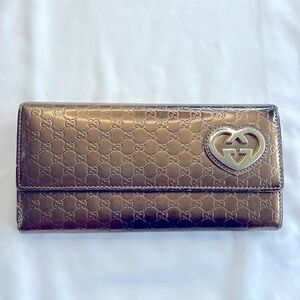 Gucci Micro Guccissima Bronze Patent Leather Long Wallet